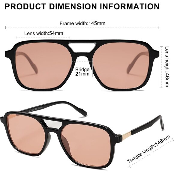 Sojos Women Mens Shiny Black Trendy Rectangle Retro Aviator Shades Sunglasses - Picture 4 of 6